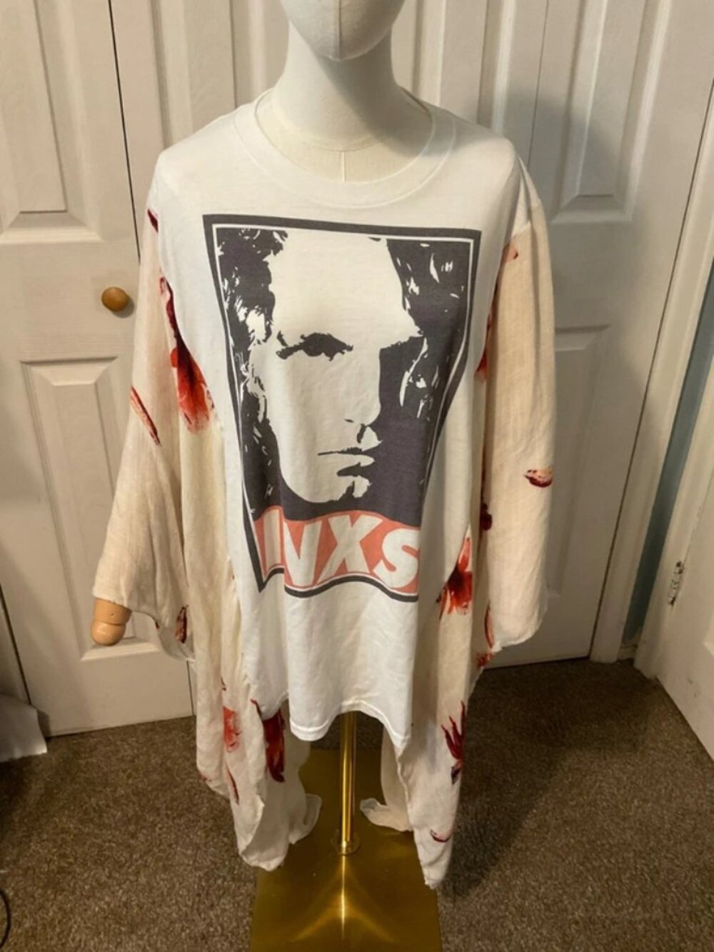 INXS Upcycled T-Shirt with Flowy Floral Sleeves - OSFM
